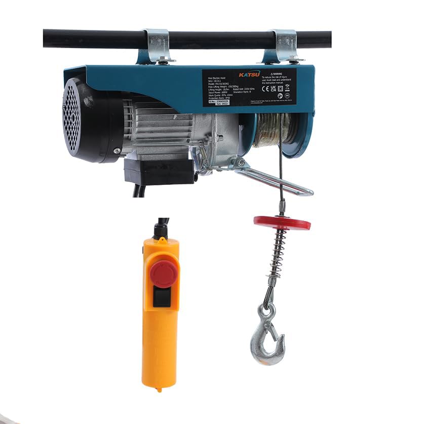 KATSU Polipasto eléctrico 300KG Cabrestante eléctrico con 18M Alambre de Acero y Control...